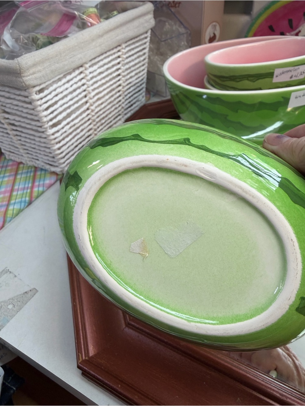 Ceramic Watermelon Dip Bowl Set - 2 pieces Pink and Green-S - Picture 5 of 5
